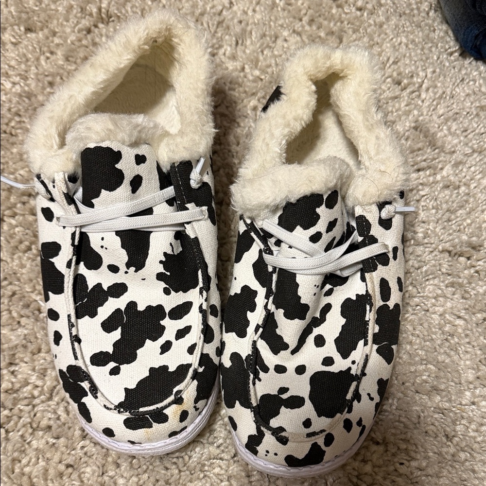 Cow Print Fur-Lined Sneakers